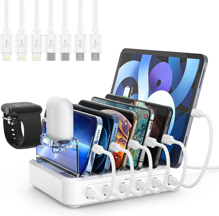Skanto | 6-ports flere enheter hurtigladerstasjon organizer med smart IC & kabelsett