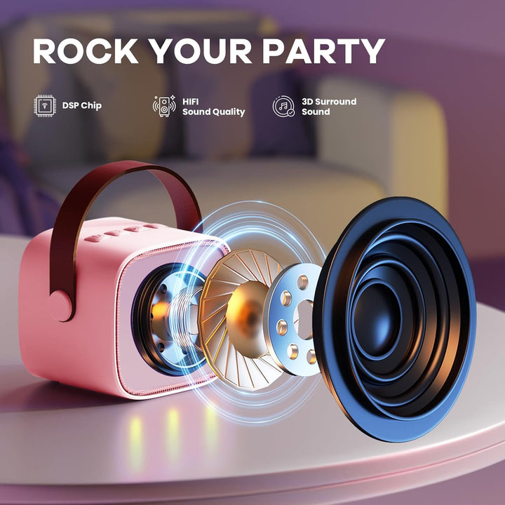 Skanto | Bærbar Mini Karaoke-maskin med Bluetooth-høyttaler og 2 trådløse mikrofoner – Veylo