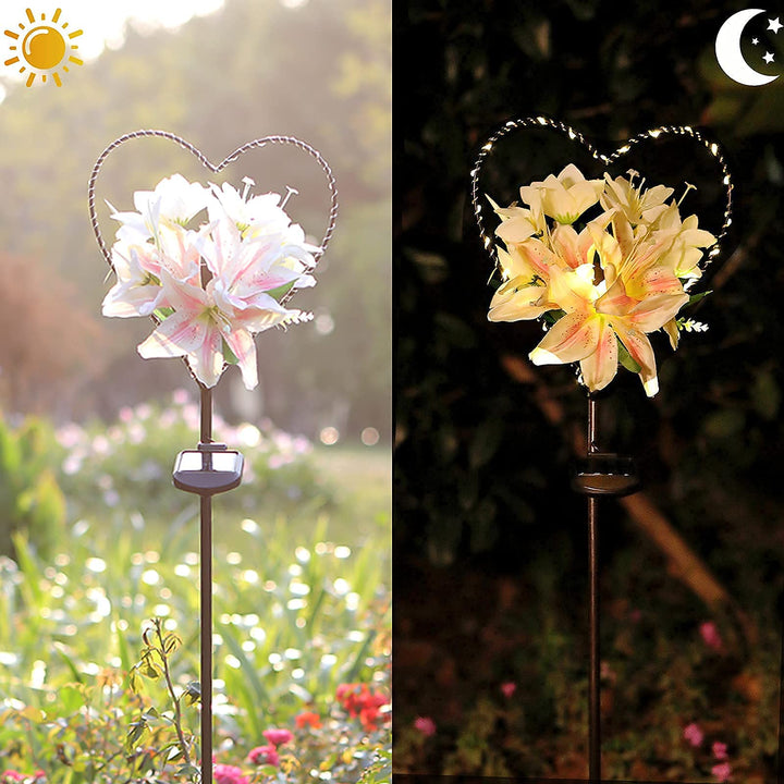 Skanto | Starryfill Hjerteformet Solcellehagebelysning Med Hvite Lilje Blomster - 25 Led Varme Hvit
