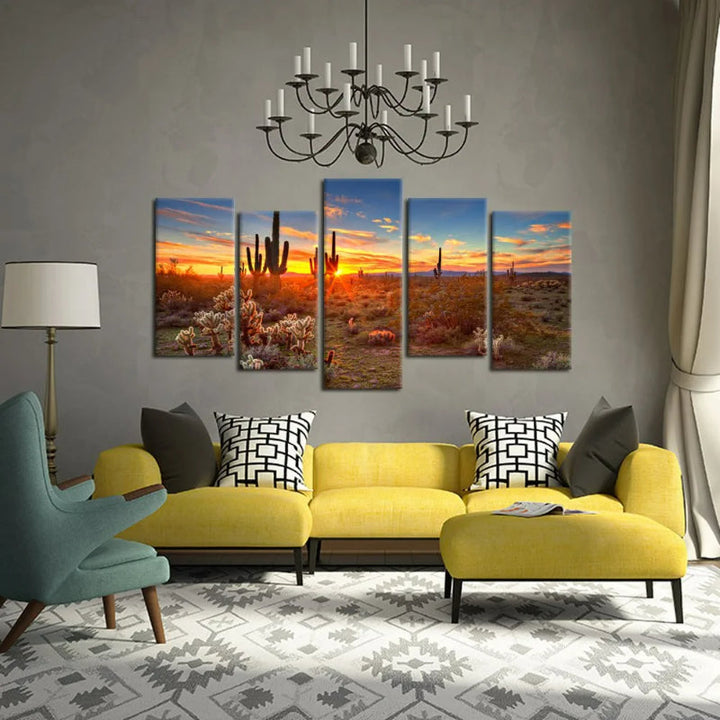 Set med 5 lerretsbilder med naturlandskap fra ørkenen