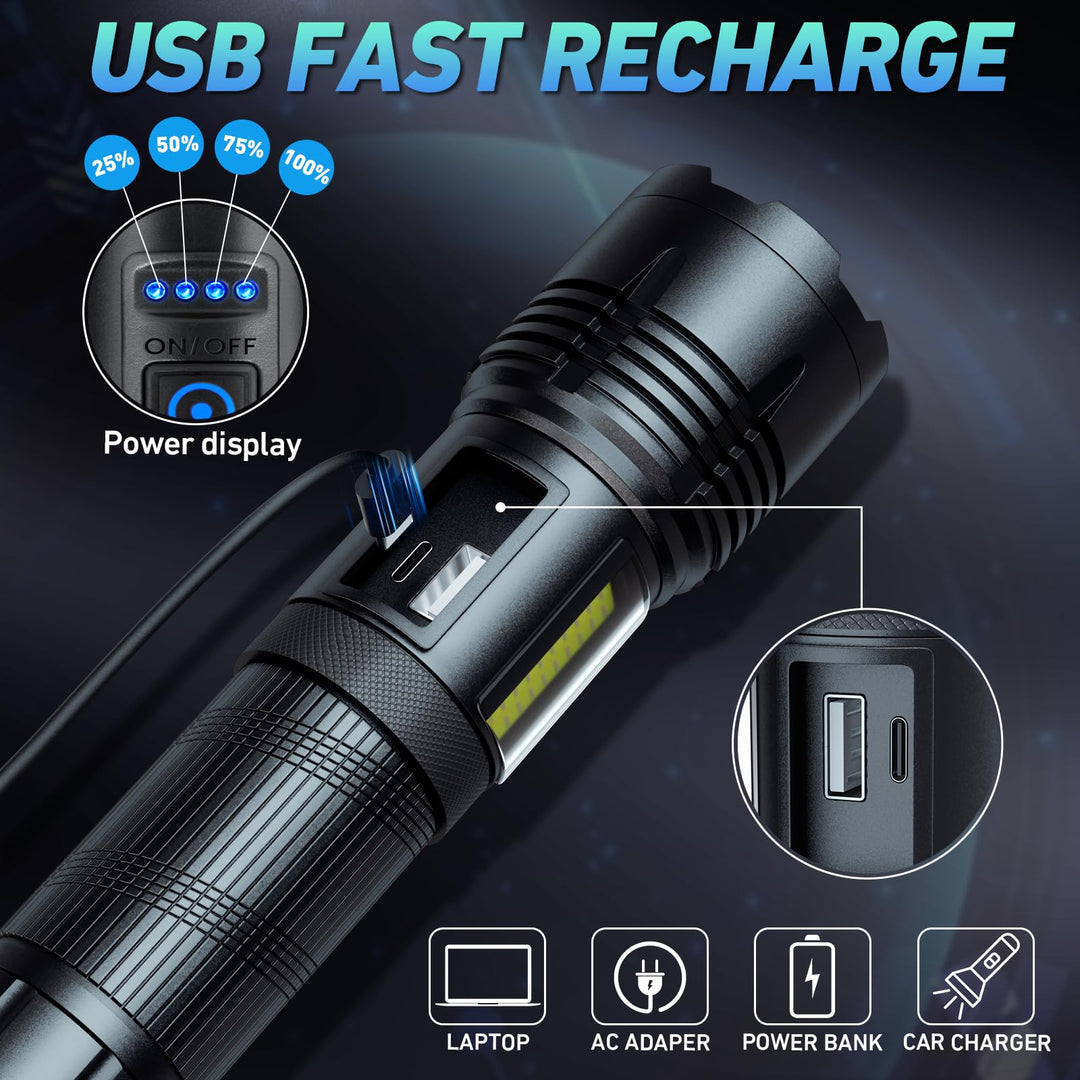 Skanto | Sknsl Oppladbar Led Lommelykt 990 000 Lumen, 7 Moduser, Ipx7 Vanntett For Camping & Nødsituasjoner