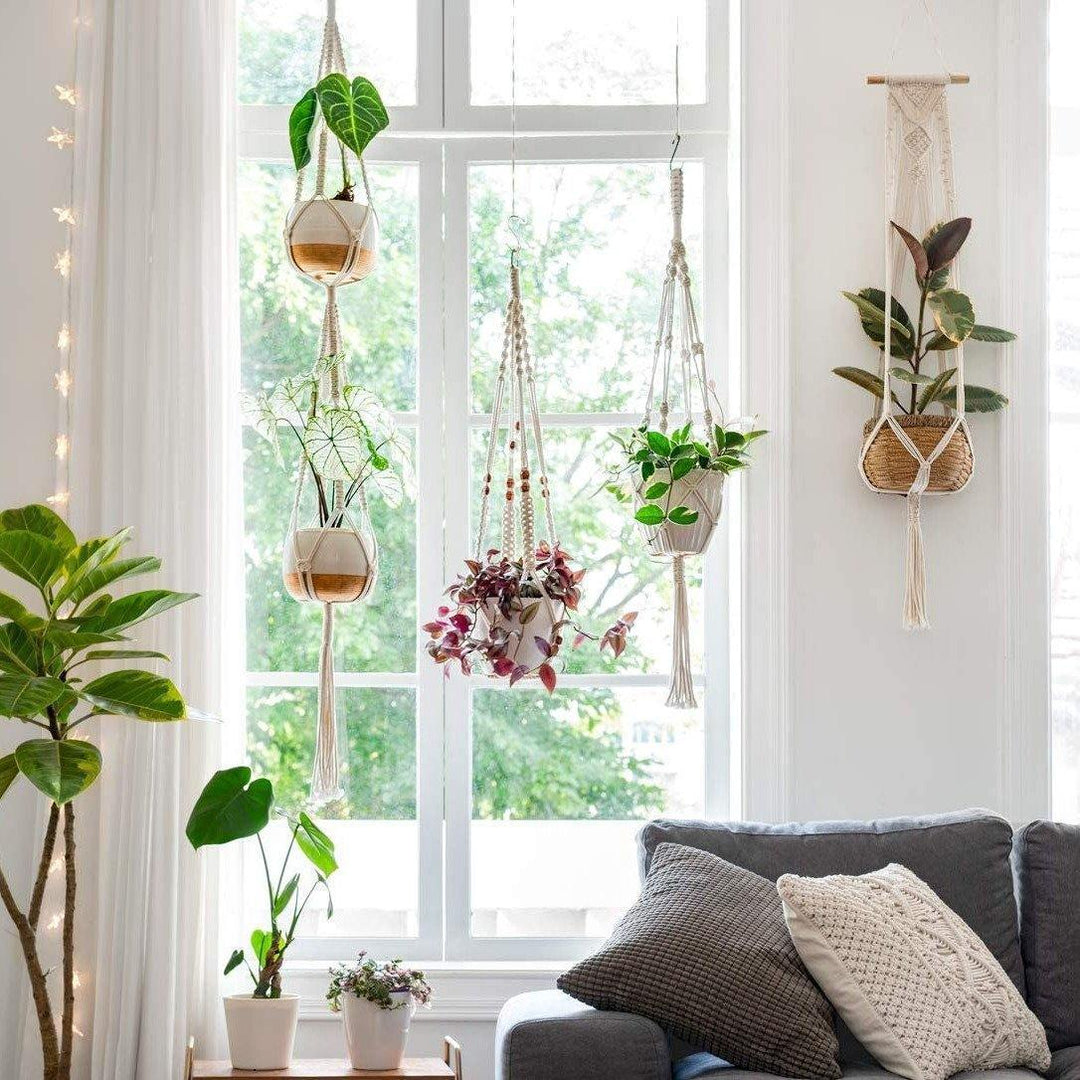 Skanto | 4-delt håndlaget Boho makramee planteholder sett