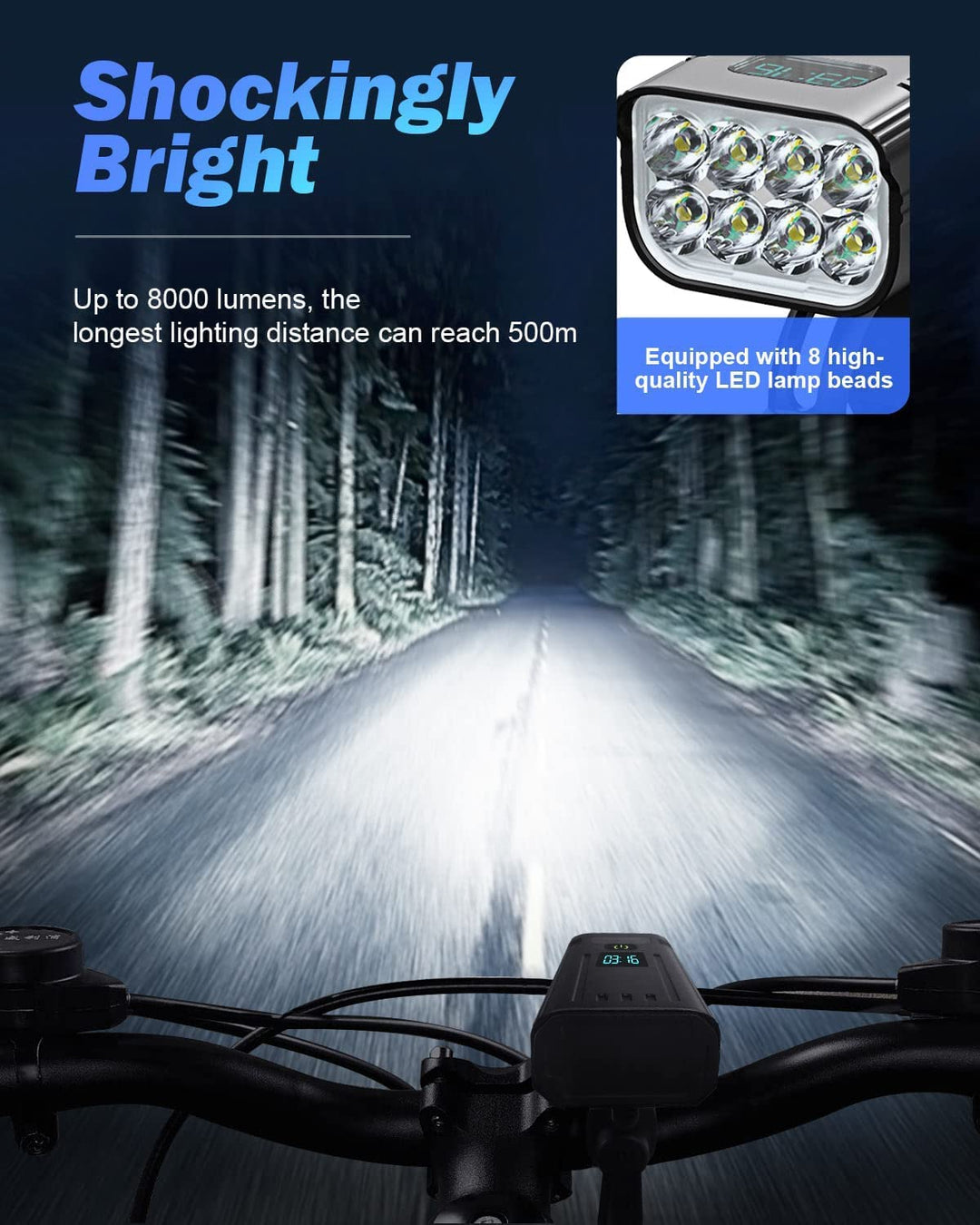 Skanto | Victoper 8000 Lumens Sykkel Lys Sett, 8 Led Usb Oppladbare Foran & Bak Lys, Matt Svart