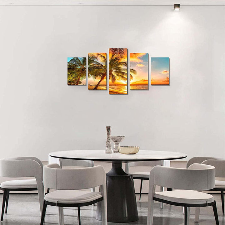 5 stk Sunset Sea Beach lerret veggkunst maleri | Skanto