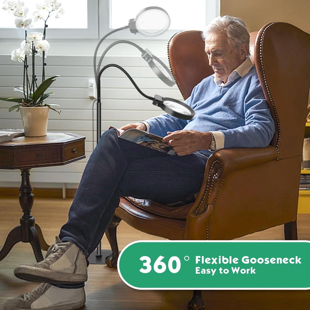 Skanto | Full-sides forstørrelsesglass med LED-lys – Håndfri lesehjelp for bøker, håndverk og hobbyer