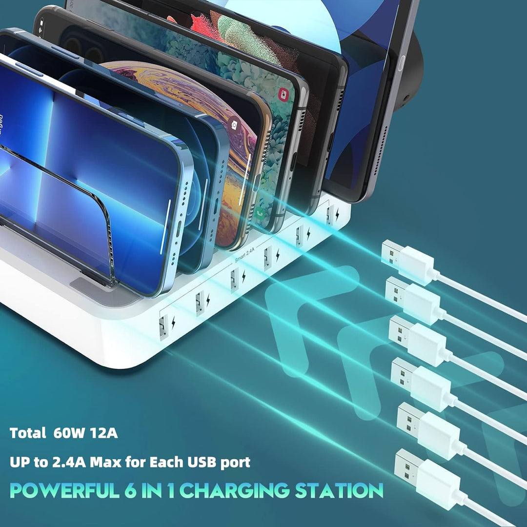 Skanto | 6-ports flere enheter hurtigladerstasjon organizer med smart IC & kabelsett