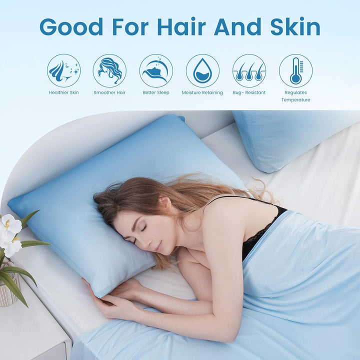 2 Pak Blå Kjølepillowcases – Pustende, Myke, Hud- og Hårbeskyttende | Skanto