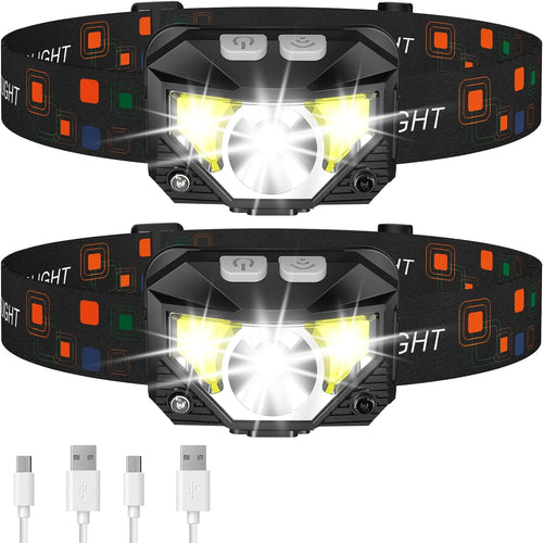Skanto | 2-Pakke Ultra-Lys LED Oppladbar Hodelykt Lommelykt Vanntett Og Bevegelsessensor