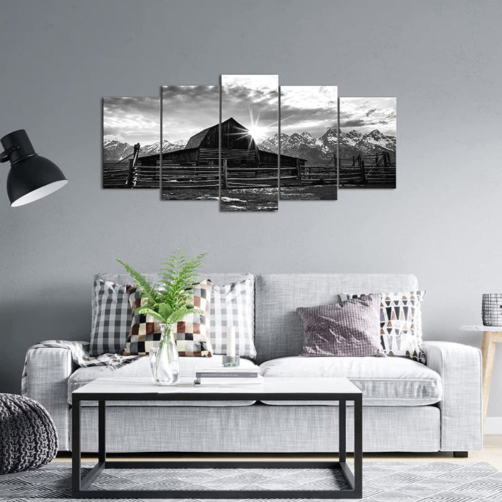Sett av 5 svart-hvite Alpene veggbilder