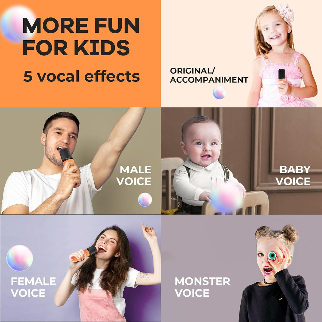 Skanto | Bærbar Mini Karaoke-maskin med Bluetooth-høyttaler og 2 trådløse mikrofoner – Veylo