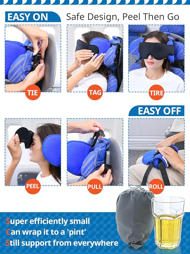 360°-Reise-Nackenkissen-Set mit verstellbarem Kopfband und Schlafmaske for optimalen Schlafkomfort