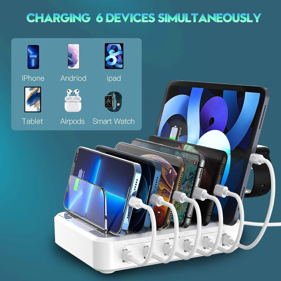 Skanto | 6-ports flere enheter hurtigladerstasjon organizer med smart IC & kabelsett