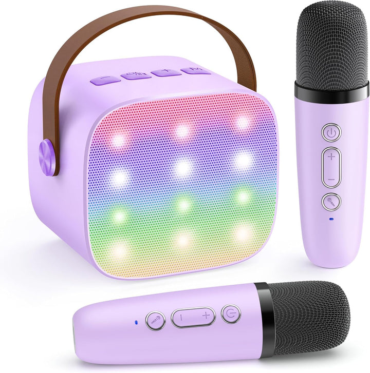 Skanto | Bærbar Mini Karaoke-maskin med Bluetooth-høyttaler og 2 trådløse mikrofoner – Veylo