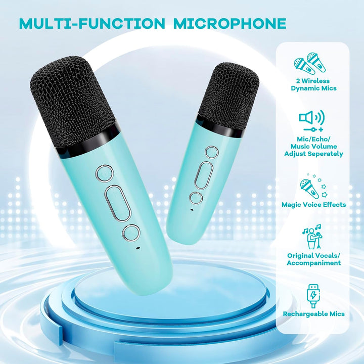 Skanto | Bærbar Mini Karaoke-maskin med Bluetooth-høyttaler og 2 trådløse mikrofoner – Veylo