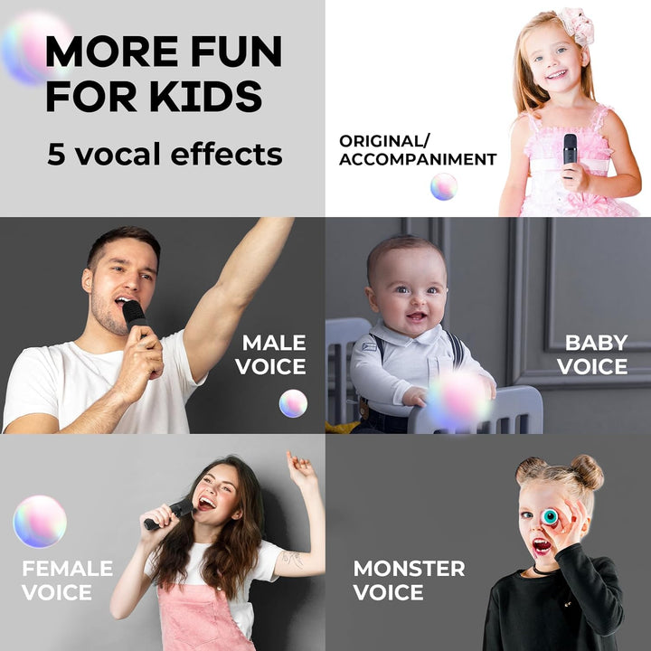 Skanto | Bærbar Mini Karaoke-maskin med Bluetooth-høyttaler og 2 trådløse mikrofoner – Veylo