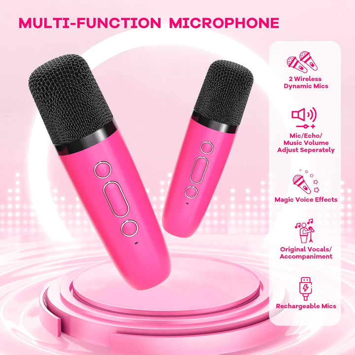 Skanto | Bærbar Mini Karaoke-maskin med Bluetooth-høyttaler og 2 trådløse mikrofoner – Veylo