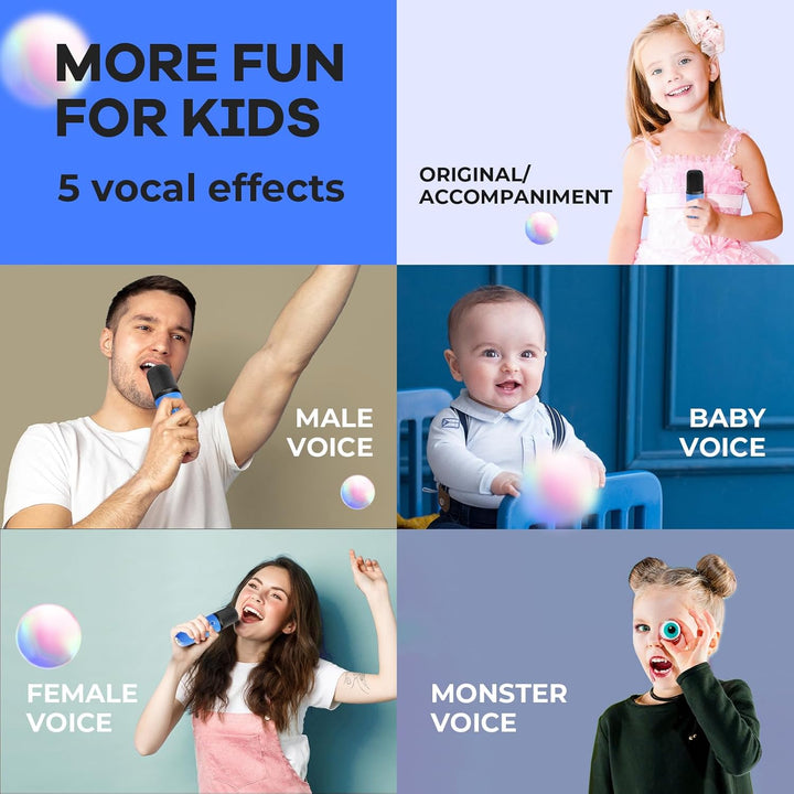 Skanto | Bærbar Mini Karaoke-maskin med Bluetooth-høyttaler og 2 trådløse mikrofoner – Veylo