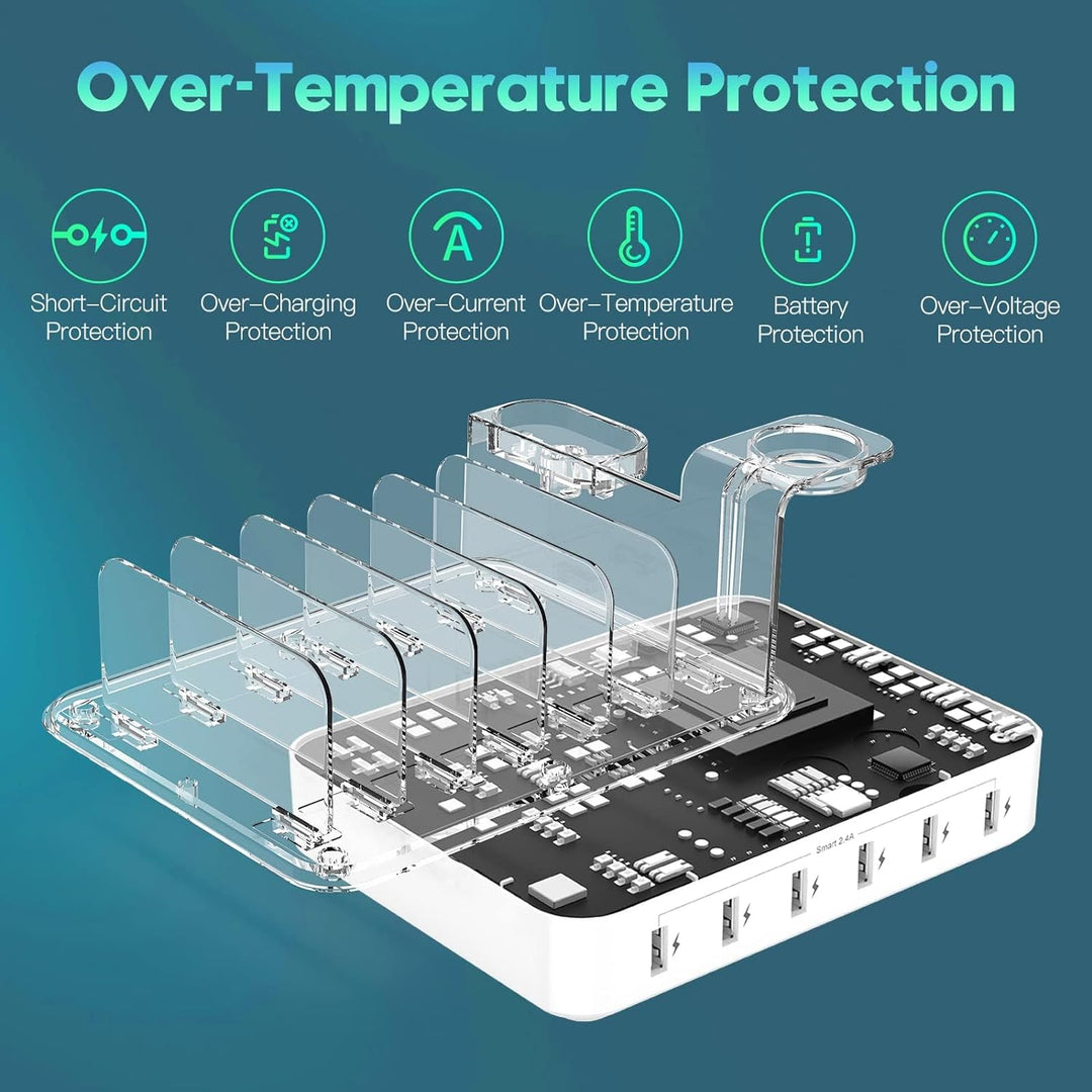 Skanto | 6-ports flere enheter hurtigladerstasjon organizer med smart IC & kabelsett