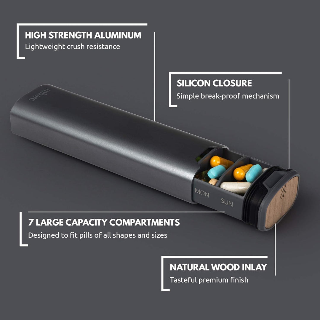 Skanto | MediEase Ukentlig Pilleorganisator – Elegant Tre- og Aluminiumspilleboks