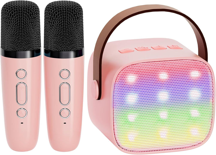 Skanto | Bærbar Mini Karaoke-maskin med Bluetooth-høyttaler og 2 trådløse mikrofoner – Veylo
