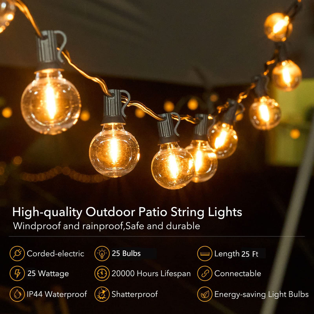 Skanto | Brightown 25Ft Utendørs Lyskæder, 27 G40 Led, Bruddsikker, Vanntett, Svart Ledning
