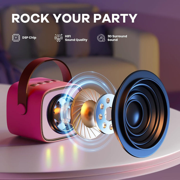 Skanto | Bærbar Mini Karaoke-maskin med Bluetooth-høyttaler og 2 trådløse mikrofoner – Veylo