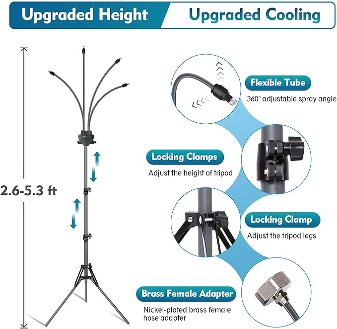 Skanto | Stående tåkesystem - justerbar høyde utendørs patio sprayer for avkjøling av dekk, verandaer og hager