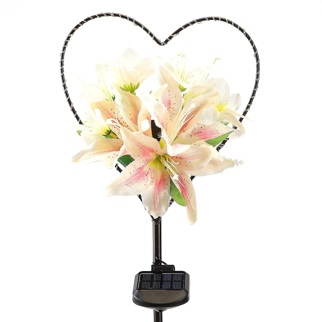Skanto | Starryfill Hjerteformet Solcellehagebelysning Med Hvite Lilje Blomster - 25 Led Varme Hvit