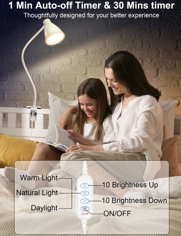 Skanto | Bohon 10W Klem Lampe - 3 Fargemoduser, 10 Lysstyrker, Fleksibel Gåsehalssvane, Usb, Hvit