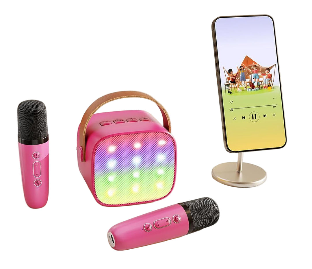 Skanto | Bærbar Mini Karaoke-maskin med Bluetooth-høyttaler og 2 trådløse mikrofoner – Veylo