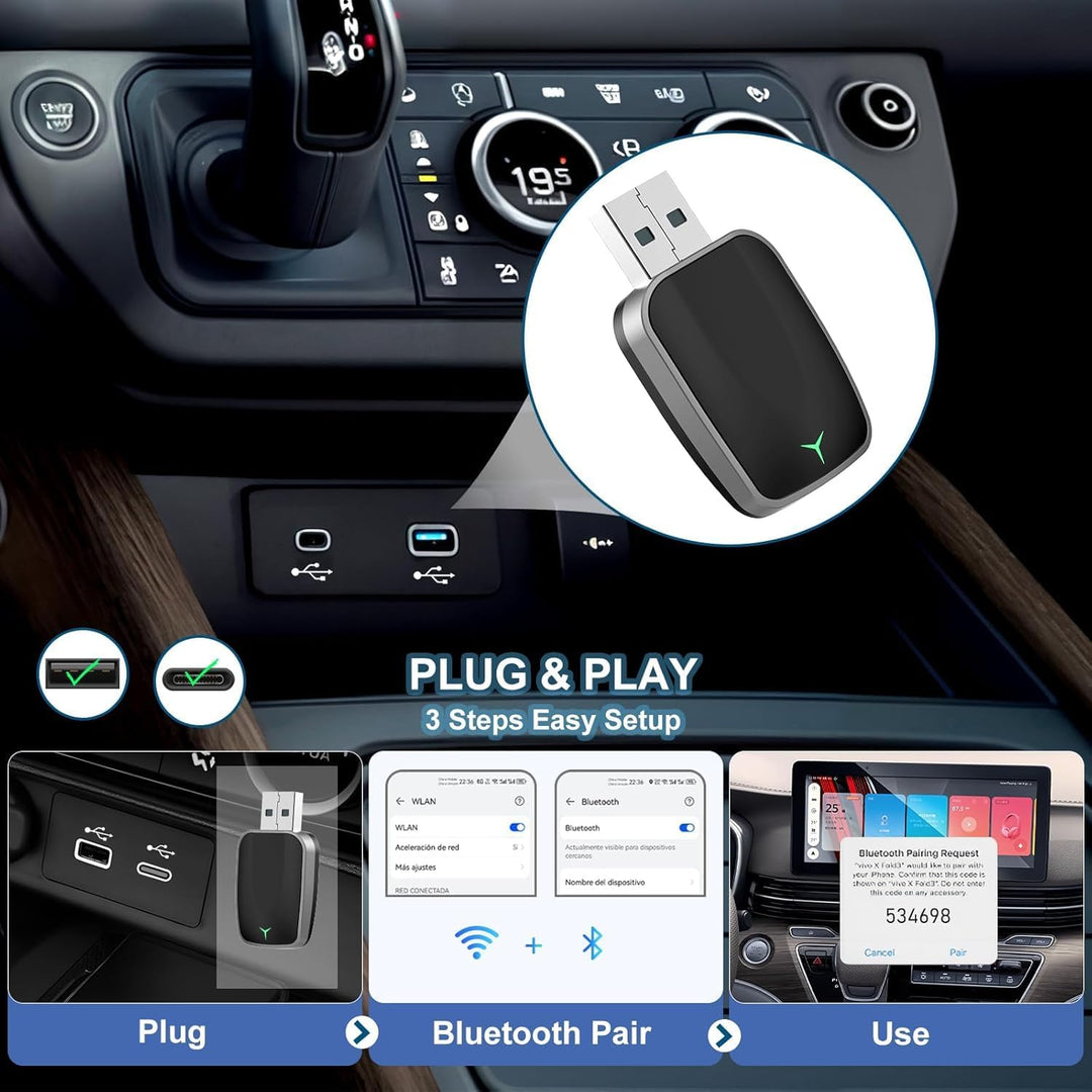 Skanto | Mini trådløs CarPlay-adapter med dual-band tilkobling og kompakt design – Novaro