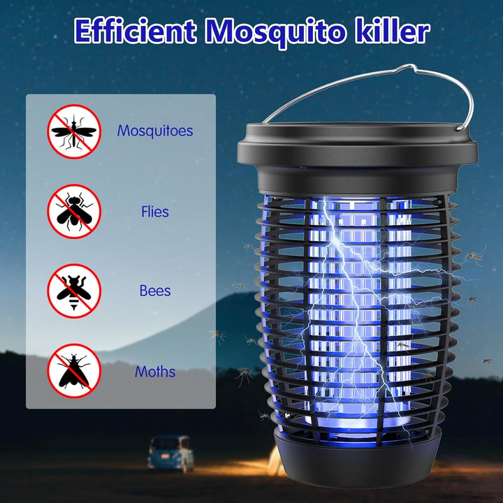 Skanto | Solar Bug Zapper 2-i-1 Myggdreper Lampe – 4500V Innendørs & Utendørs Fluefelle