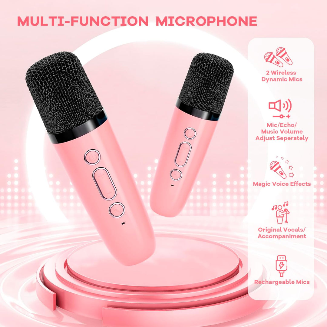 Skanto | Bærbar Mini Karaoke-maskin med Bluetooth-høyttaler og 2 trådløse mikrofoner – Veylo