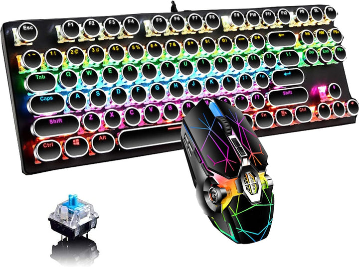 Mechanische Gaming-Tastatur med 87 Tasten, RGB-Hintergrundbeleuchtung og blauen Schaltern