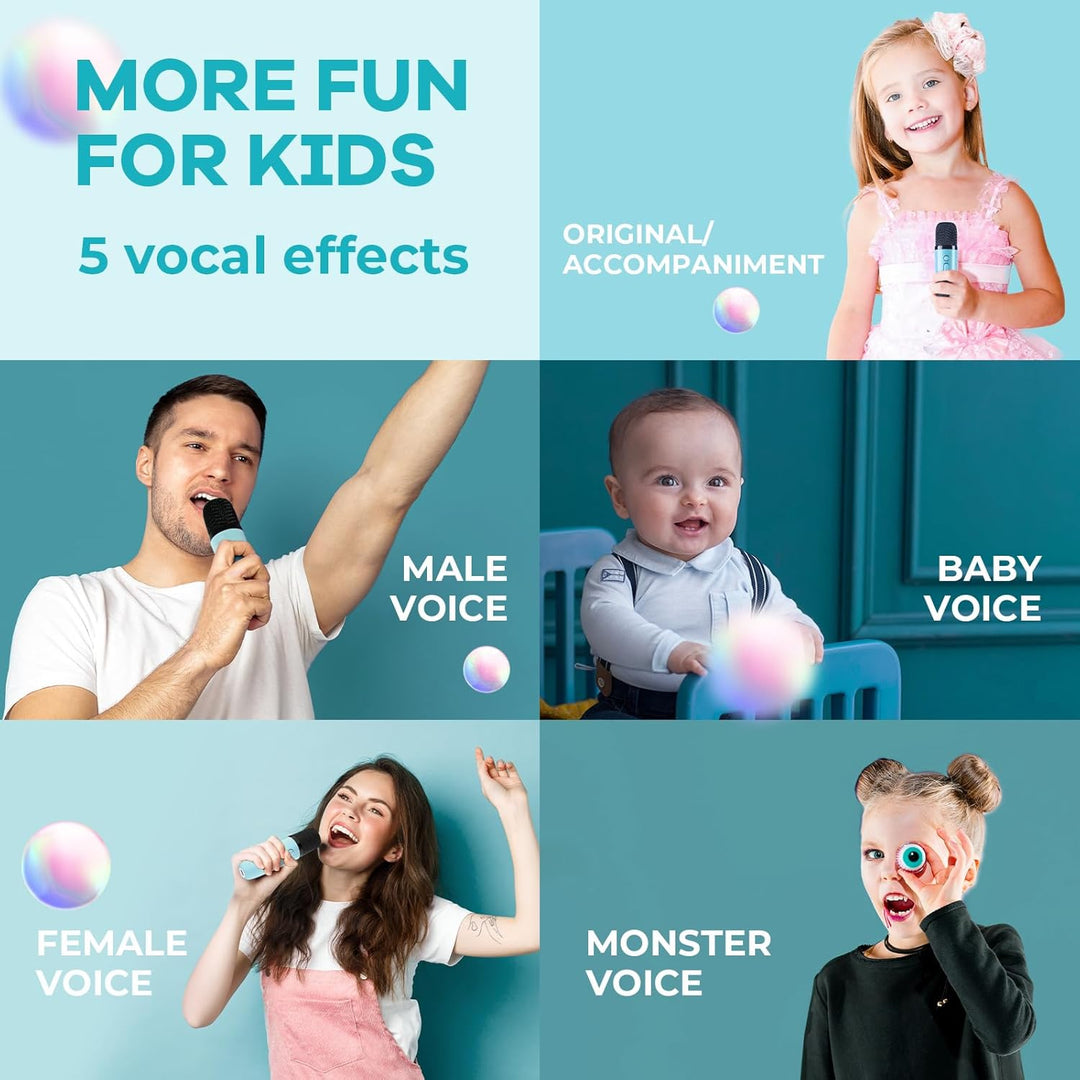 Skanto | Bærbar Mini Karaoke-maskin med Bluetooth-høyttaler og 2 trådløse mikrofoner – Veylo