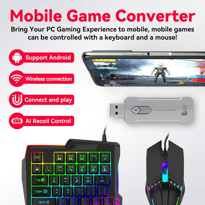 Skanto | RGB Gaming Tastatur og Mus Combo – Ergonomisk Kontroller Adapter Sett – Zyvorn