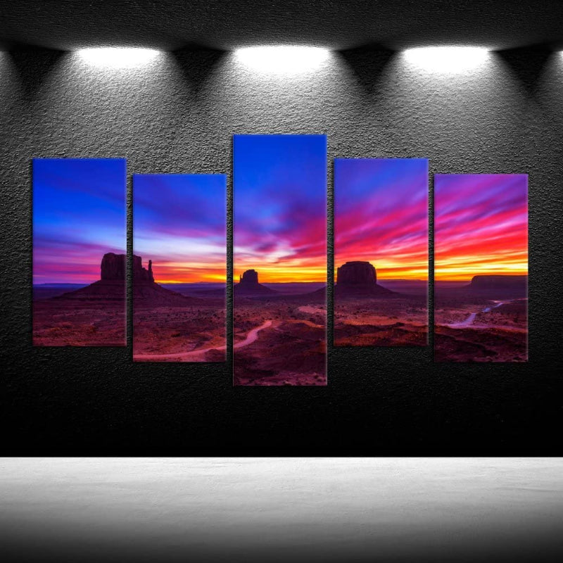 Sett med 5 veggbilder "Sunrise Monument Valley"