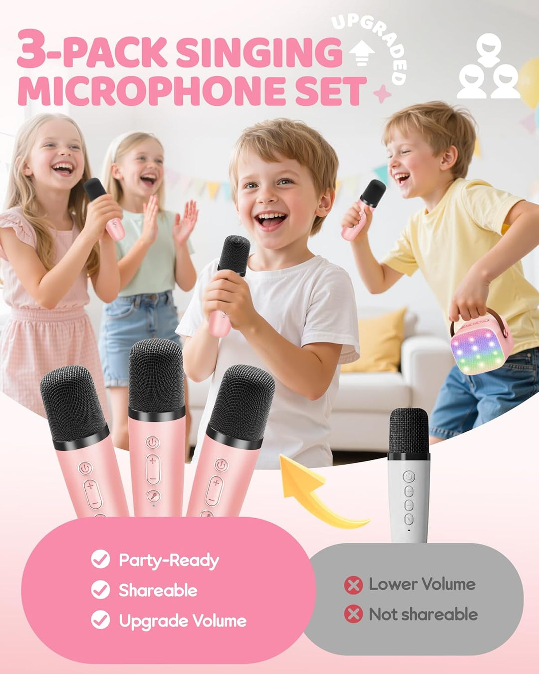 Skanto | Bærbar Mini Karaoke-maskin med Bluetooth-høyttaler og 2 trådløse mikrofoner – Veylo