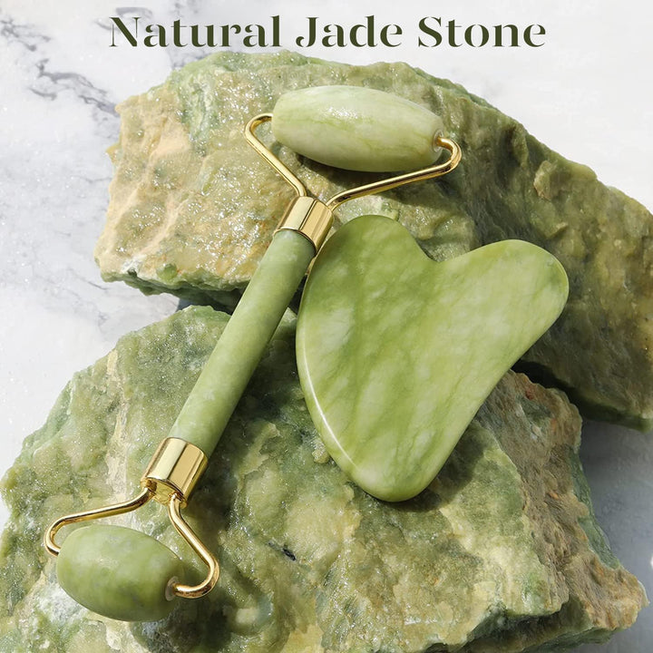 Skanto | Instant Glow Gua Sha & Jade Roller Set | For strålende hud og naturlig avslapning