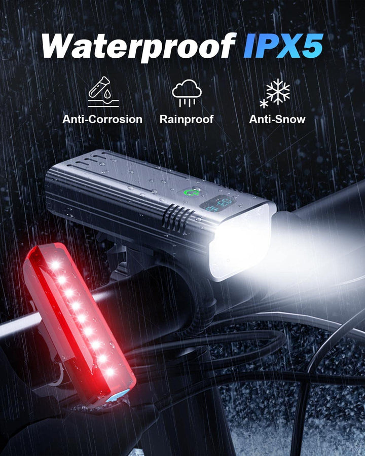Skanto | Victoper 8000 Lumens Sykkel Lys Sett, 8 Led Usb Oppladbare Foran & Bak Lys, Matt Svart
