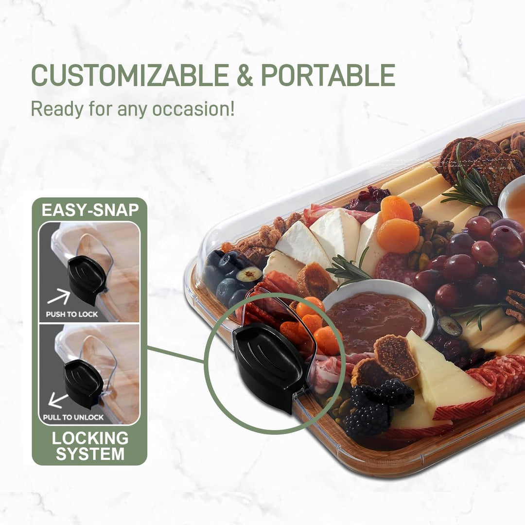 Skanto | Bambus Charcuterie Serveringsbrett med Låsemekanisme og Klarlokk – Savorya