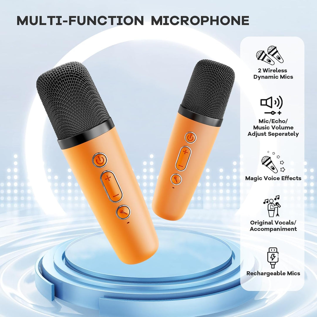 Skanto | Bærbar Mini Karaoke-maskin med Bluetooth-høyttaler og 2 trådløse mikrofoner – Veylo