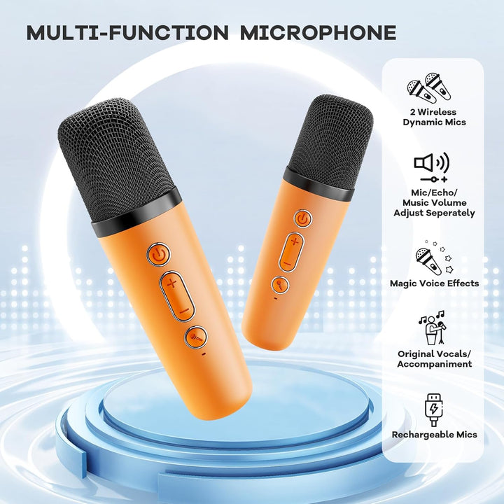 Skanto | Bærbar Mini Karaoke-maskin med Bluetooth-høyttaler og 2 trådløse mikrofoner – Veylo