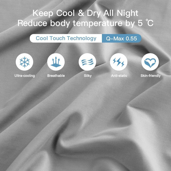 2-Pack Kjølepillowcases – Q-Max >0.5 , Anti-Statisk, Skult Glidelås,, Farge Grå | Skanto