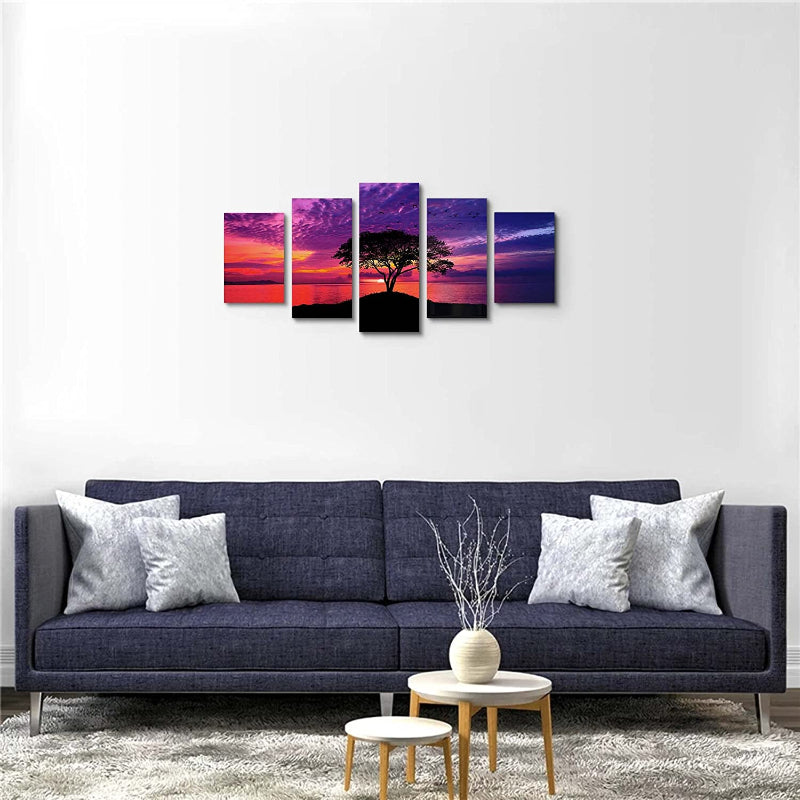 5-Piece Red Beach Sunset Canvas Wall Art | Skanto