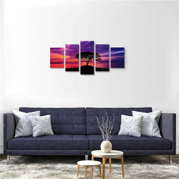 5-Piece Red Beach Sunset Canvas Wall Art | Skanto