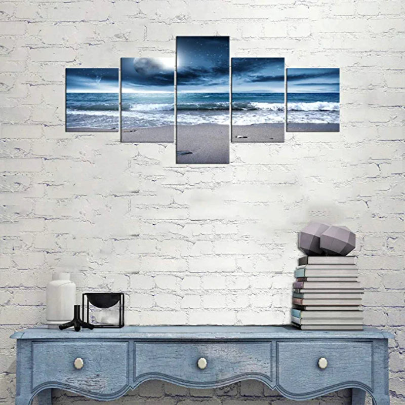 5 Pc Ocean Full Moon Artwork Canvas Painting | Skanto