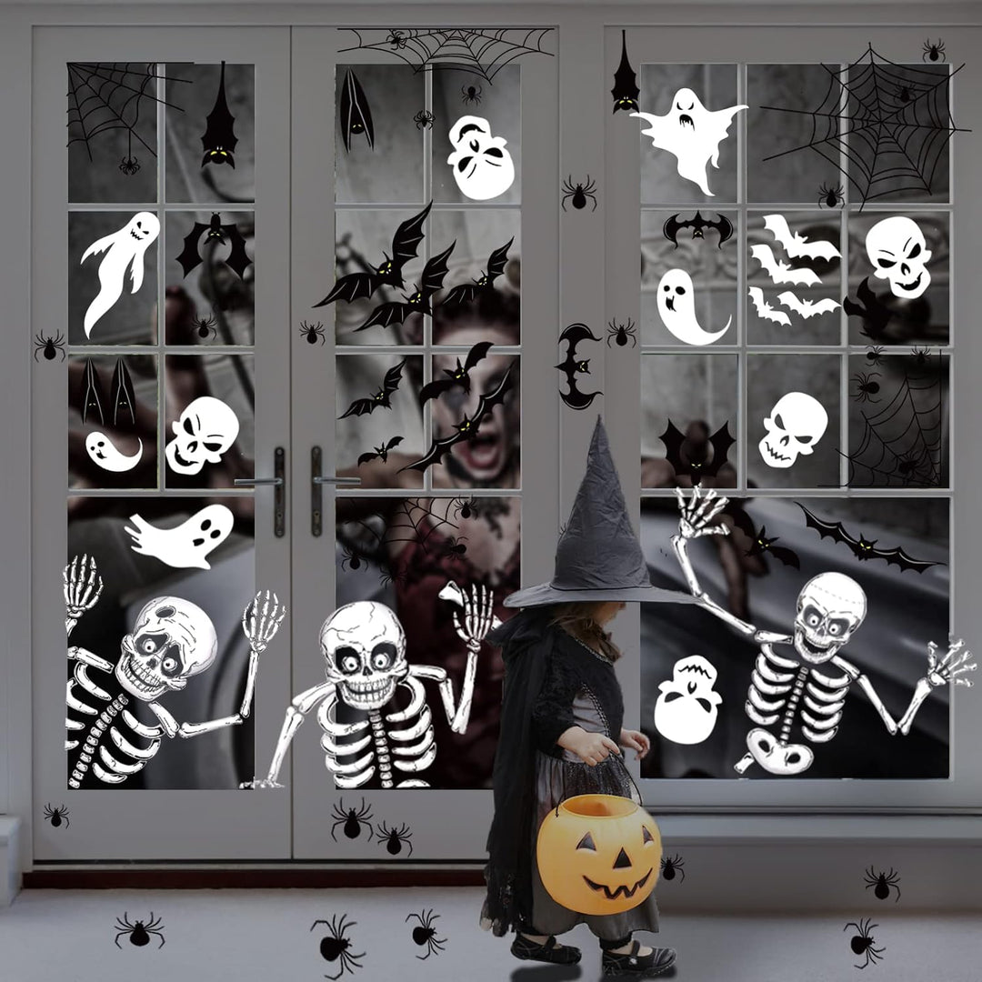 140PCS Halloween Vindu Klistermerker Dekor - Dobbeltsidige Avtakbare Klistremerker For Innendørs Halloween Fest Dekorasjoner Skanto