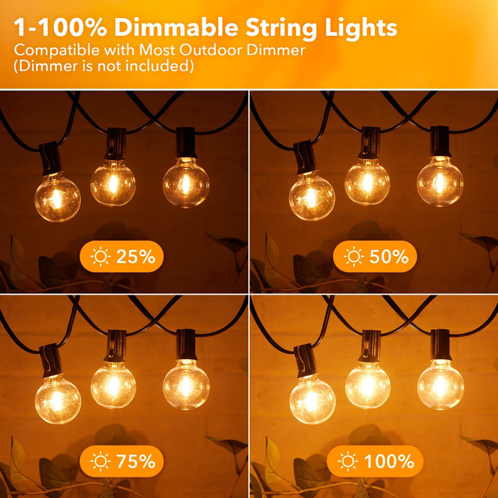 Skanto | Brightown 25Ft Utendørs Lyskæder, 27 G40 Led, Bruddsikker, Vanntett, Svart Ledning