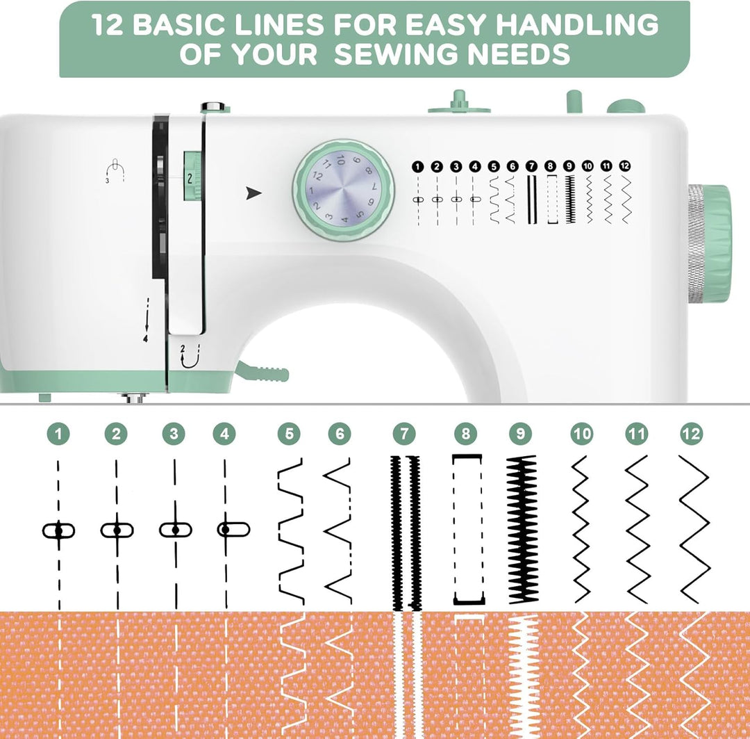 Skanto | Bærbar symaskin med 12 sting og forlengelsesbord – StitchPro